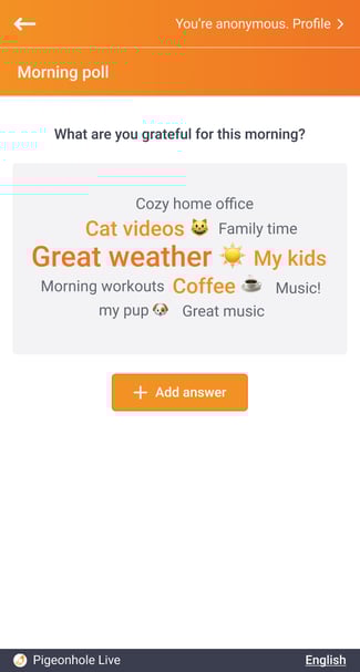 Pigeonhole's Word Cloud Interface on Mobile