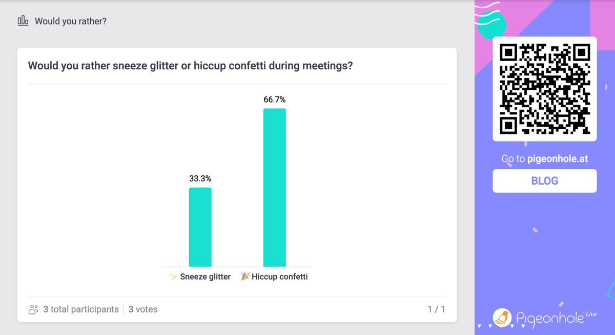 'Would you rather...?' game in Pigeonhole Live