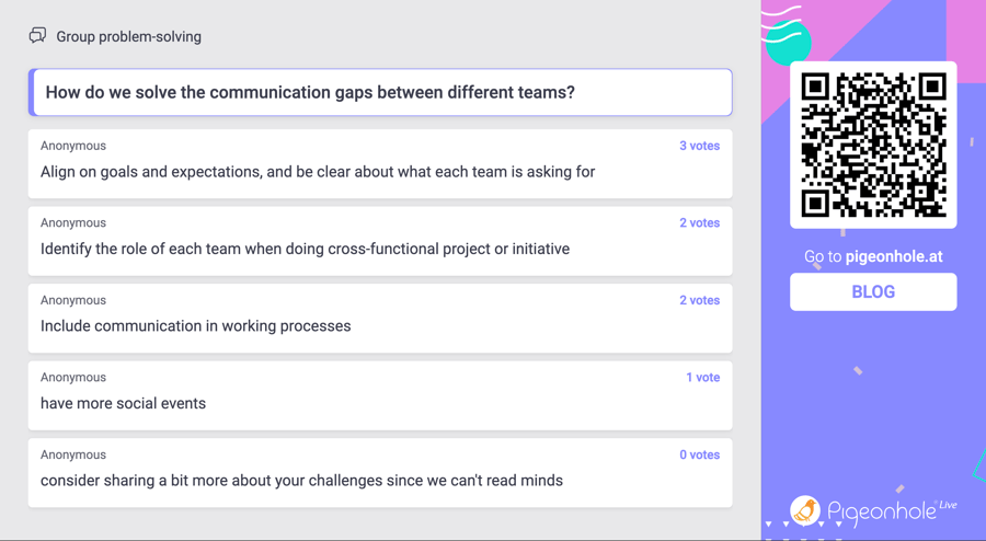 Group problem-solving in Pigeonhole Live