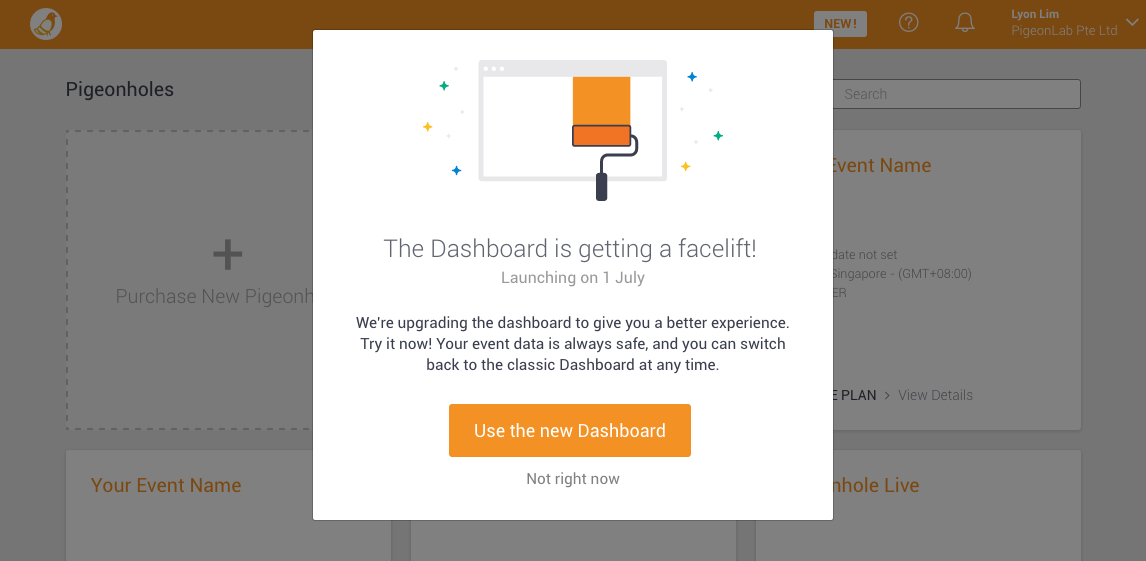 Prompt asking you to try the new Dashboard