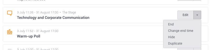 Dropdown option to duplicate session