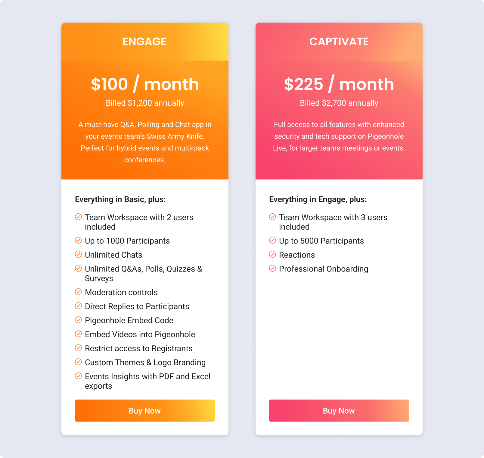 choice between enage and captivate packages