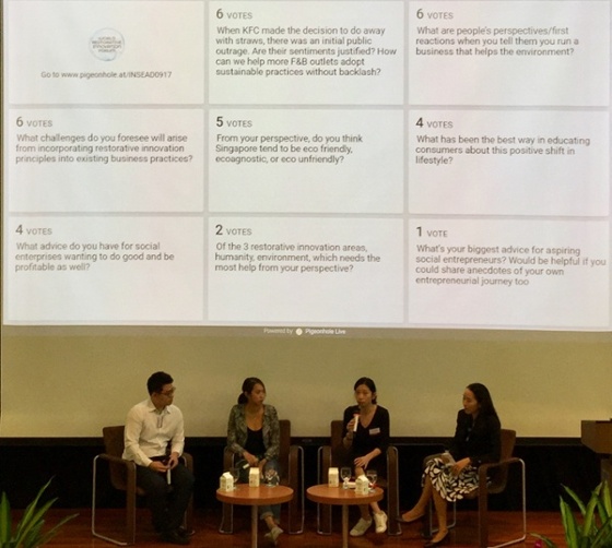 panellists: From left: Cheng Jeng Yang of Antler, Faye Victoria Sit of Hook Coffee, Fang Xinyan of YoRipe;  and moderator Dr Juliana Chan from the Asian Scientist Magazine.